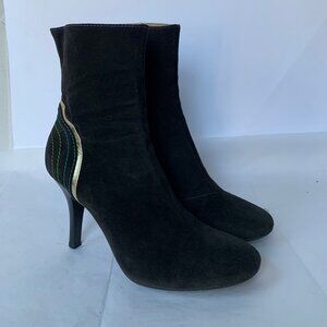 Fornarina Y2K Brown Black Suede Rainbow Contrast Stitch Round Toe Boots  Size 38